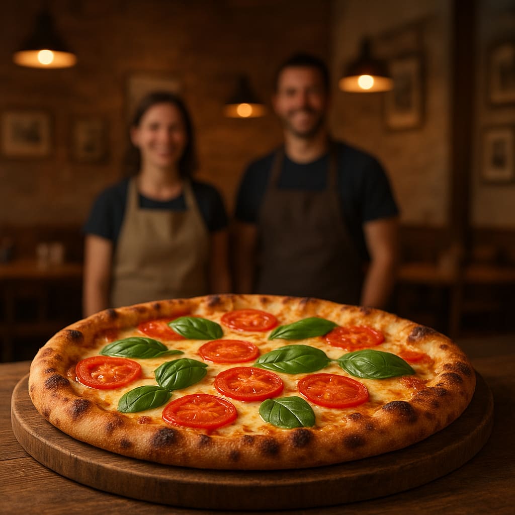 Warmer Innenraum einer familiengeführten Pizzeria