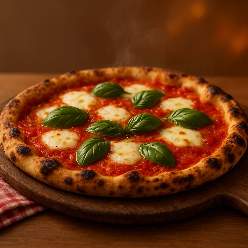 Gemütliche Pizzeria mit Holzofen und frisch gebackener Pizza
